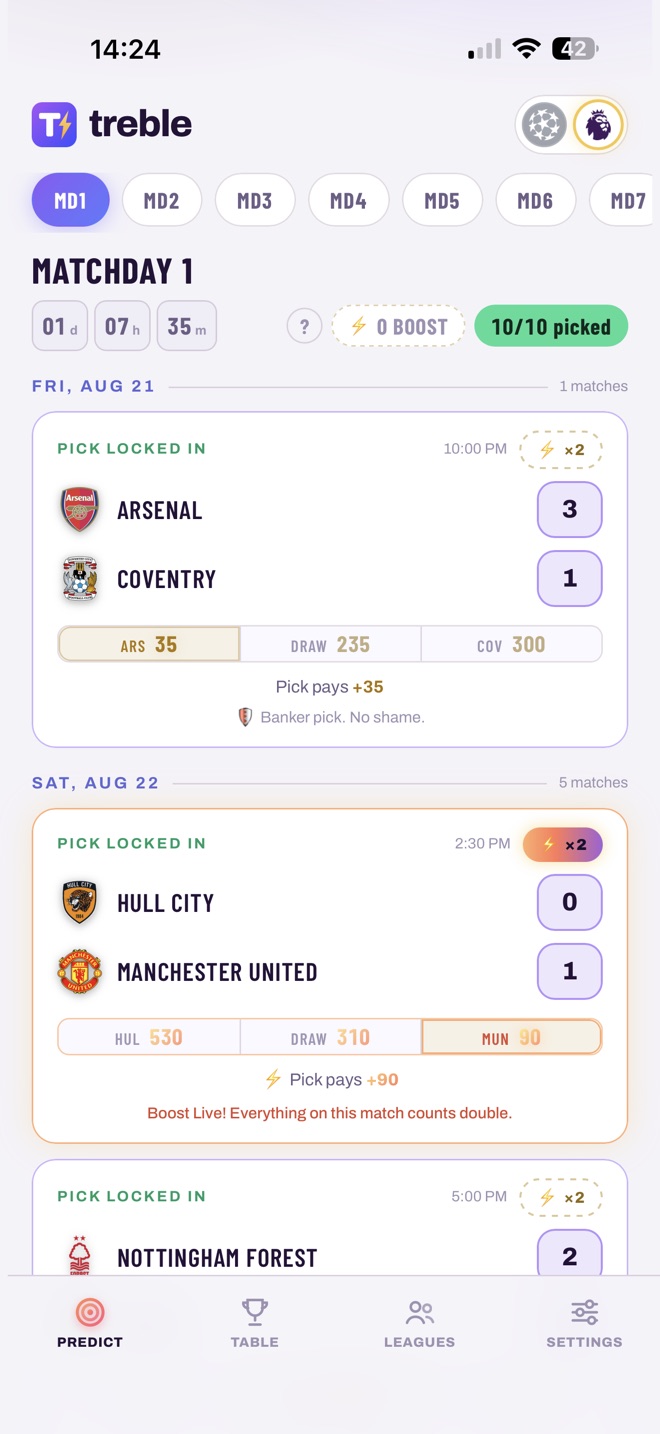 Treble - call the scores of every match